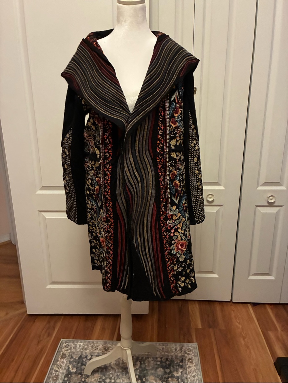 paparazzi Black Hooded Embroidered Cardigan with Multicolor Stripes